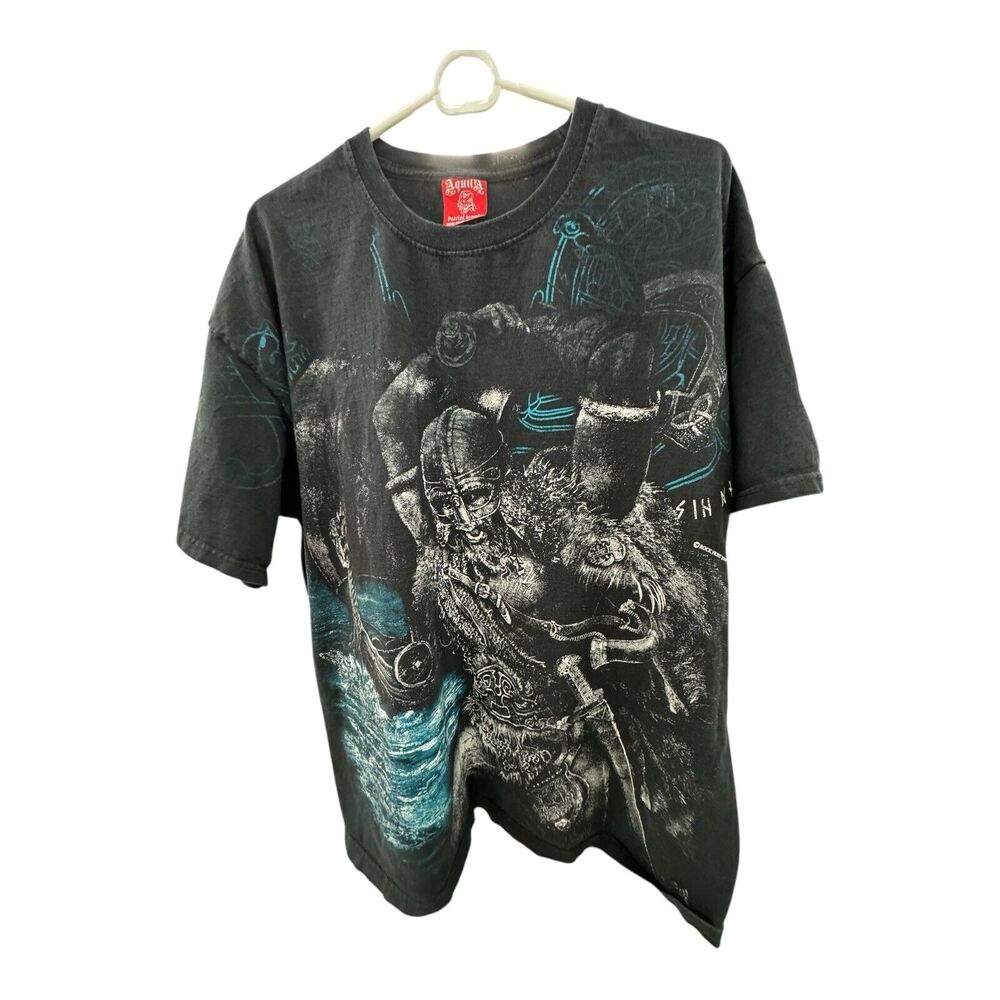 Aquila Black Grau T-Shirt Men’s XXL Viking Thor Warlord Short Sleeve Warrior Top